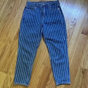 American Eagle Jeans Womens Blue Denim Striped Mom Jeans Regular Size‎ 4 Short